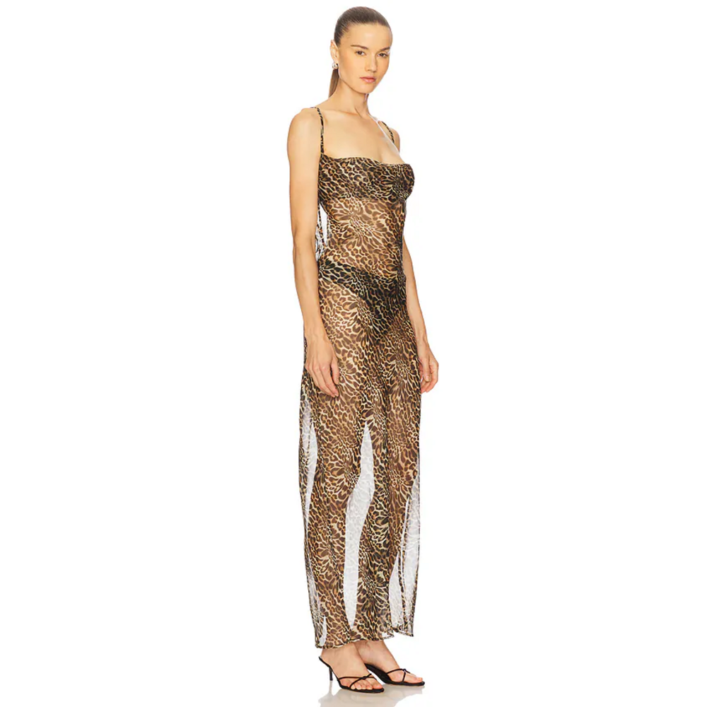 One Teaspoon Jagger Maxi Slip Dress in Leopard Print in Brown - Picture 2 of 6